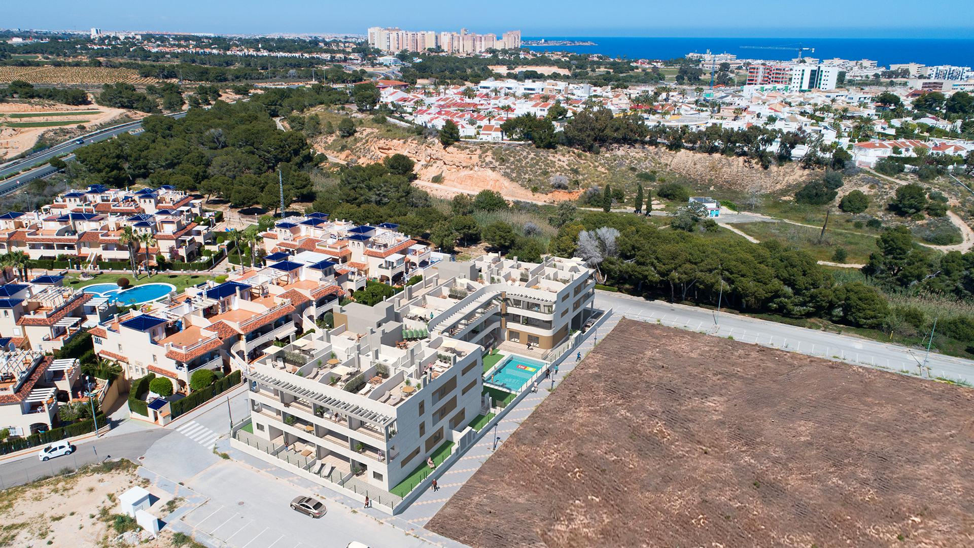 Nouvelle construction près de la plage de Mil Palmeras, entre Campoamor et Torre de la Horadada in Medvilla Spanje